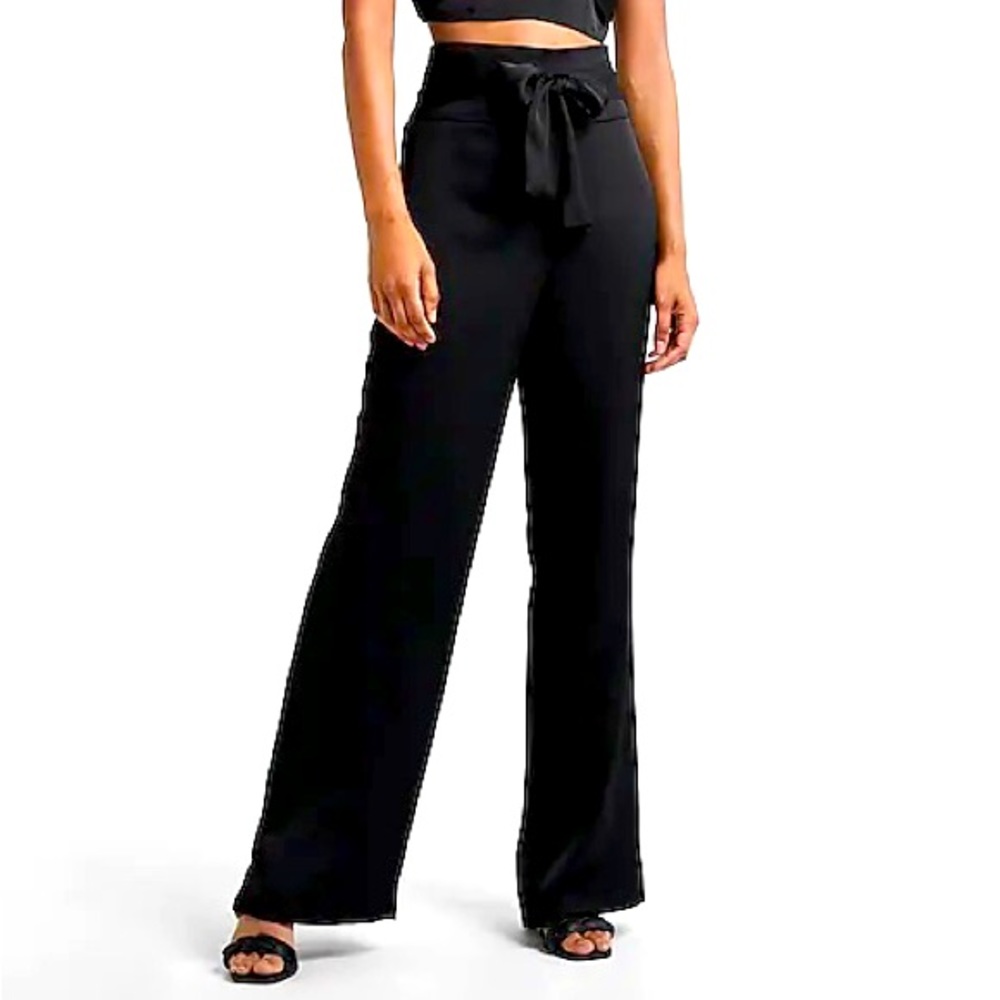 Super High Waisted Satin Tie Front Trouser Pant-NWT